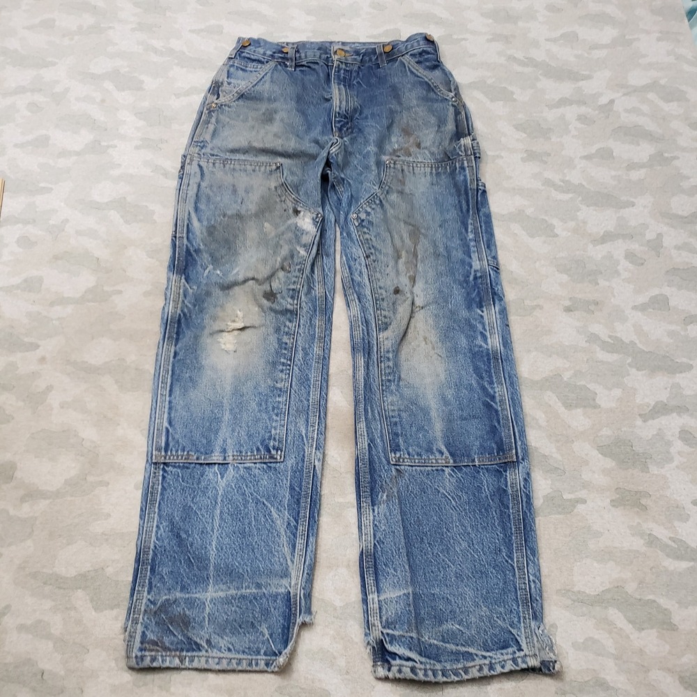 Vintage Carhartt Double Knee Jeans Mens 30x31 Blue Distressed Workwear Carpenter